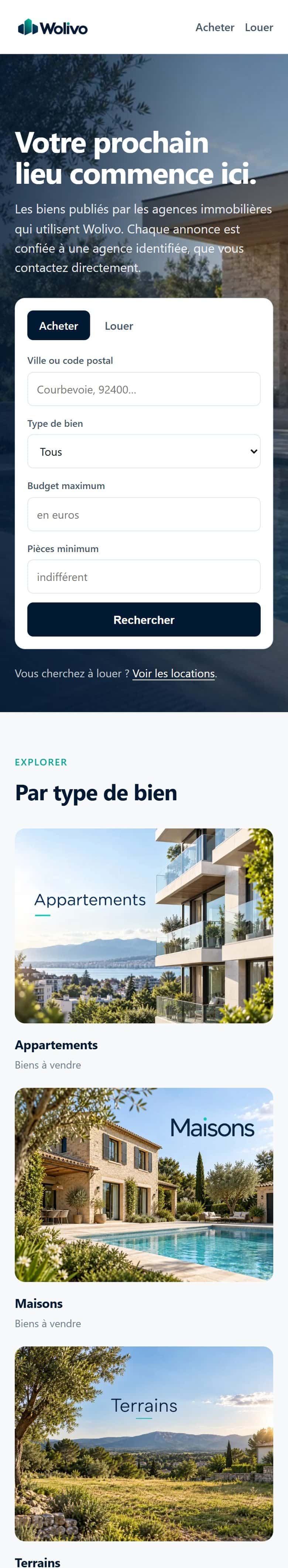 Le site Wolivo sur téléphone