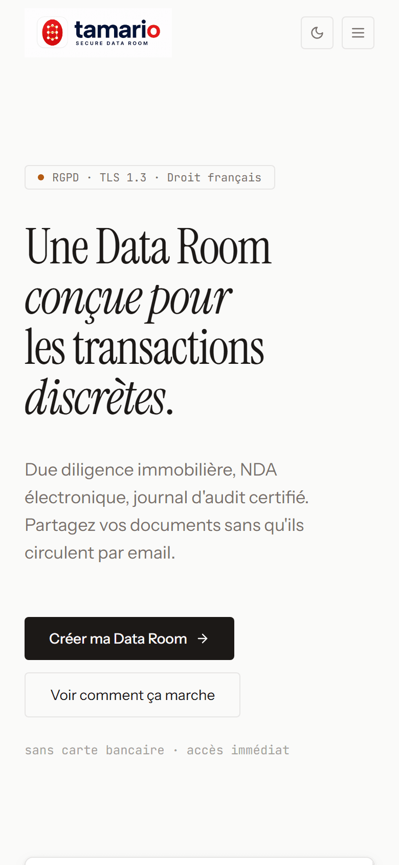 Le site Tamario sur téléphone